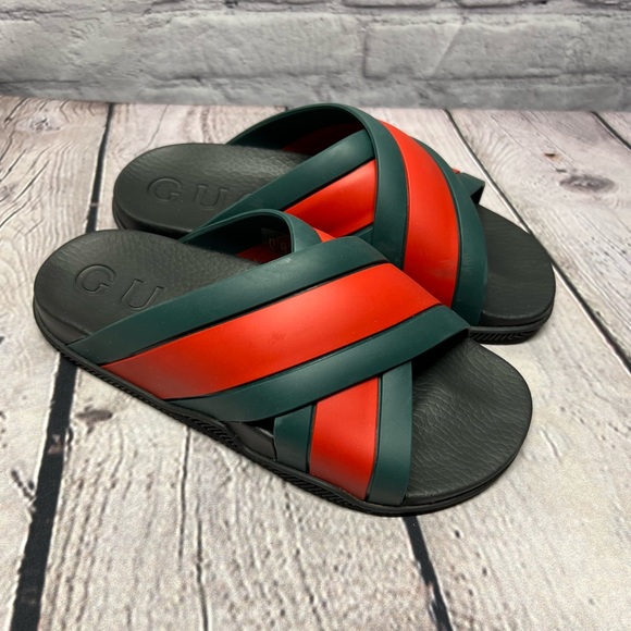 Gucci Rubber Slide Sandals With Web - Picture 5 of 12